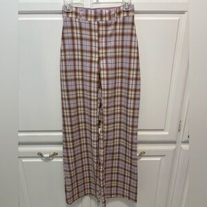 Free People Jules Purple Brown Ivory Plaid Wide Leg Pants Women’s Size 0
